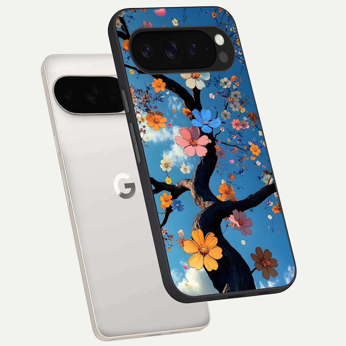  Blossom Dream Sky phone case For Google Pixel 9 Pro XL showing premium glass back cover with detailed artwork