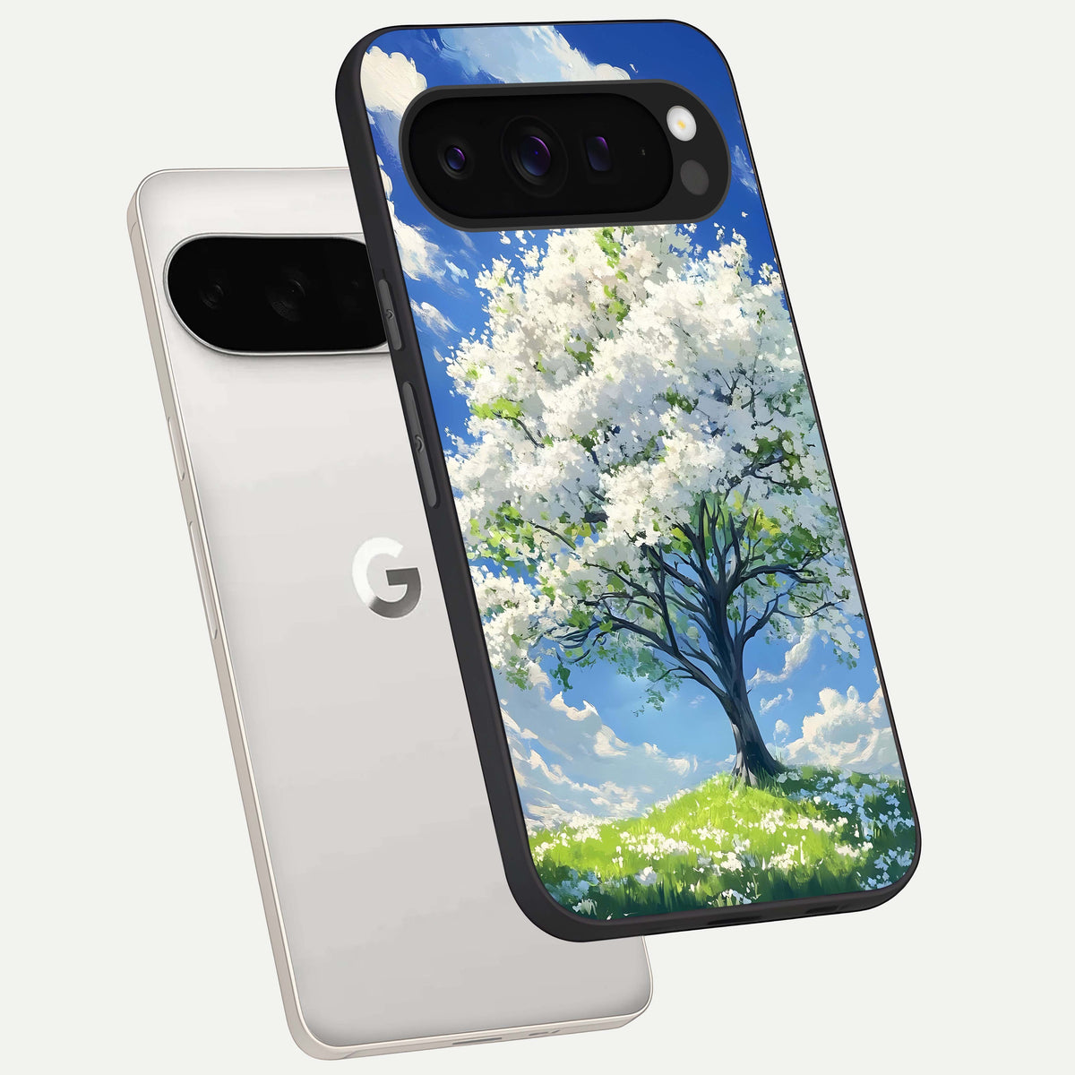  Blossom Sky Serenity phone case For Google Pixel 9 Pro XL showing premium glass back cover with detailed artwork
