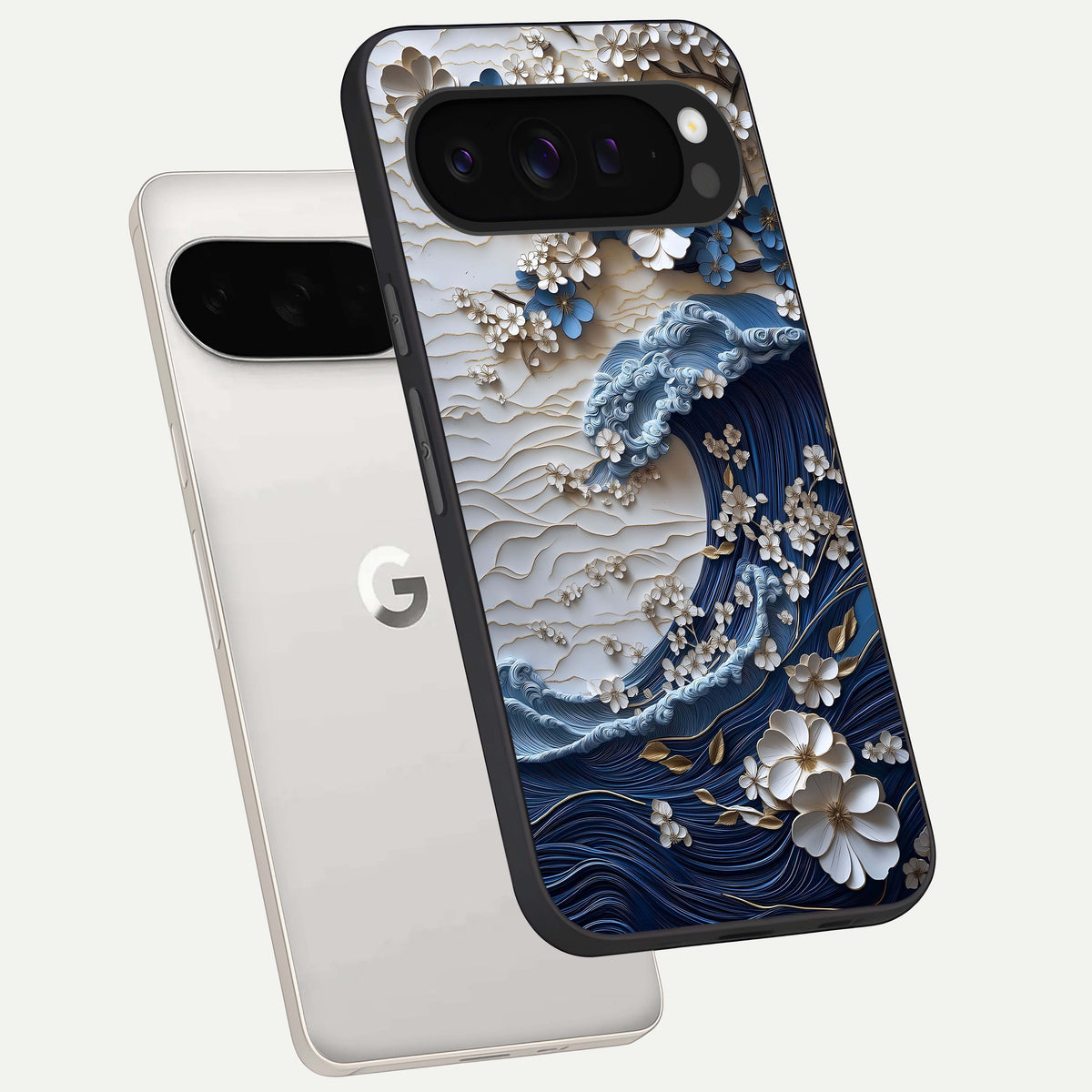  Blossom Wave Art phone case For Google Pixel 9 Pro XL showing premium glass back cover with detailed artwork