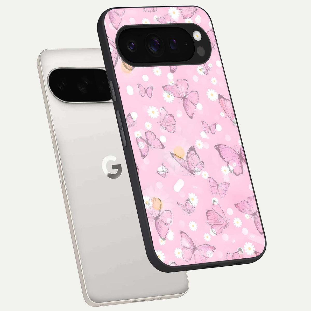  Blush Butterfly Garden phone case For Google Pixel 9 Pro XL showing premium glass back cover with detailed artwork