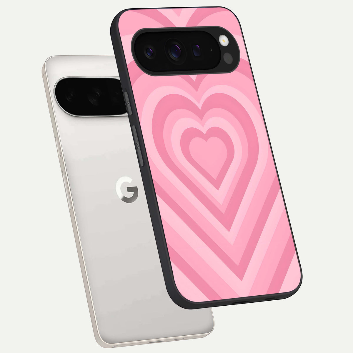  Blush Heart Waves phone case For Google Pixel 9 Pro XL showing premium glass back cover with detailed artwork