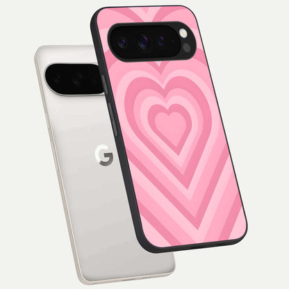 Blush Heart Waves phone case For Google Pixel 9 Pro XL showing premium glass back cover with detailed artwork
