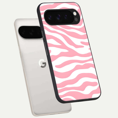  Blush Zebra Flow phone case For Google Pixel 9 Pro XL showing premium glass back cover with detailed artwork