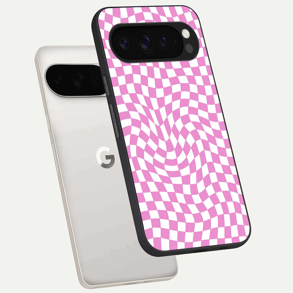  Bubblegum Check Wave phone case For Google Pixel 9 Pro XL showing premium glass back cover with detailed artwork