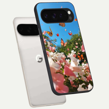  Butterflies In Bloom Sky phone case For Google Pixel 9 Pro XL showing premium glass back cover with detailed artwork