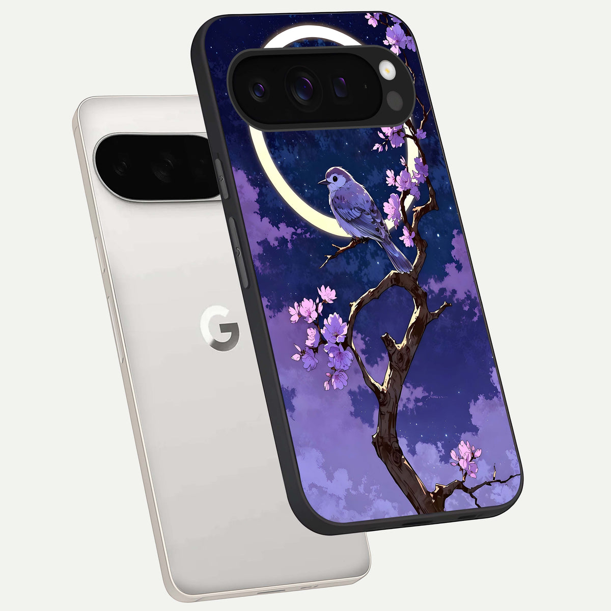  Celestial Bird Blossom phone case For Google Pixel 9 Pro XL showing premium glass back cover with detailed artwork