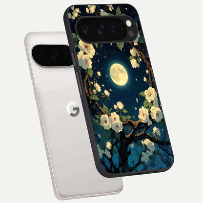  Celestial Moon And Flower phone case For Google Pixel 9 Pro XL showing premium glass back cover with detailed artwork