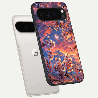  Celestial Sakura Sunset phone case For Google Pixel 9 Pro XL showing premium glass back cover with detailed artwork