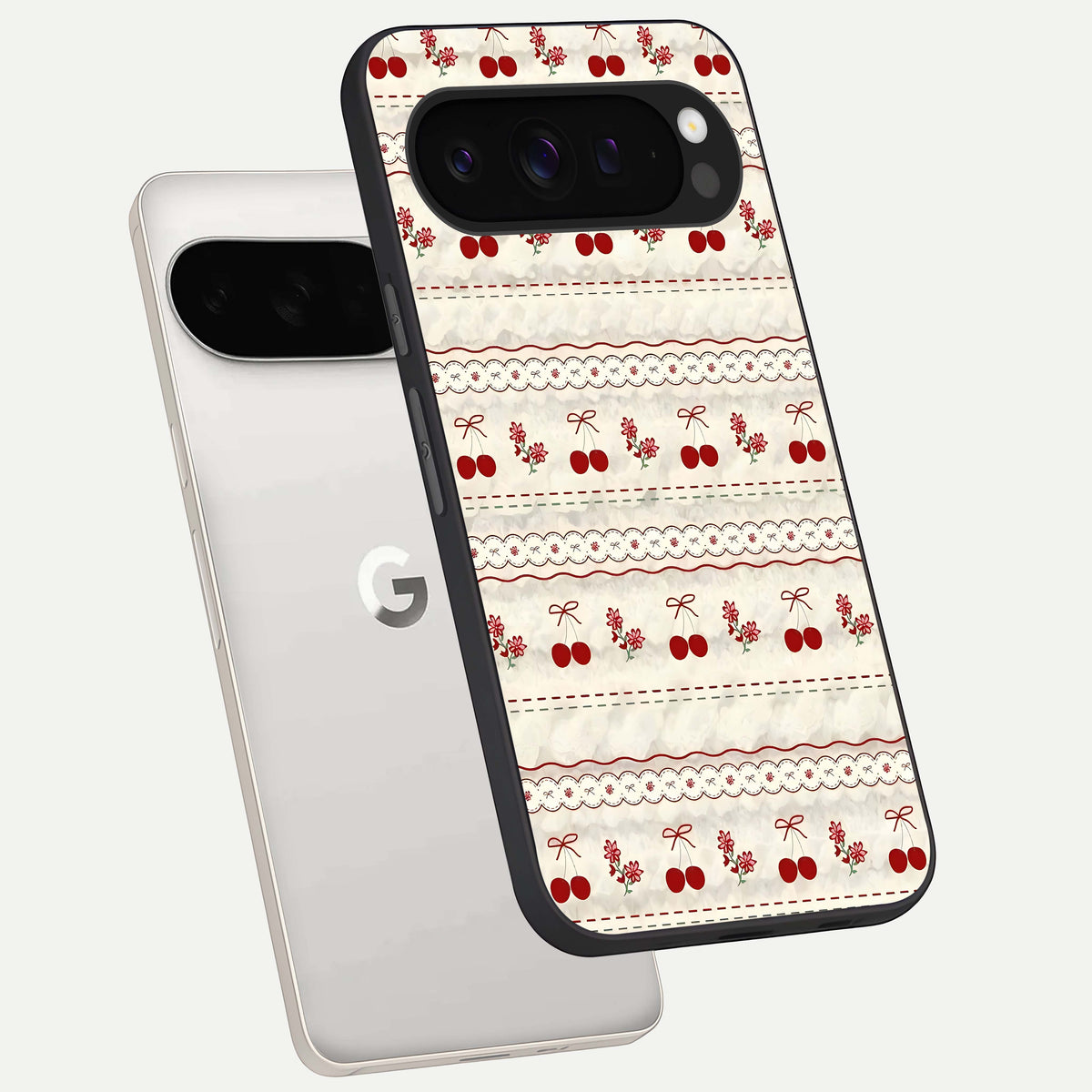  Cherry Bloom Charm phone case For Google Pixel 9 Pro XL showing premium glass back cover with detailed artwork