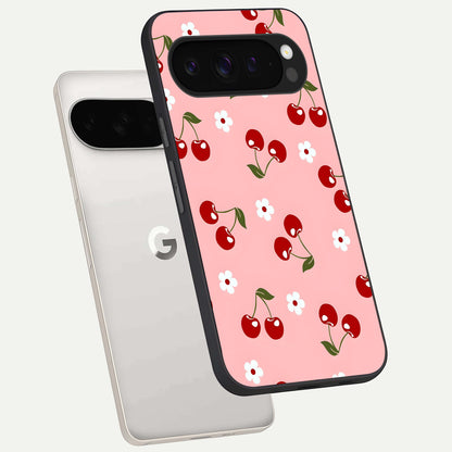 Cherry Love Mood phone case For Google Pixel 9 Pro XL showing premium glass back cover with detailed artwork