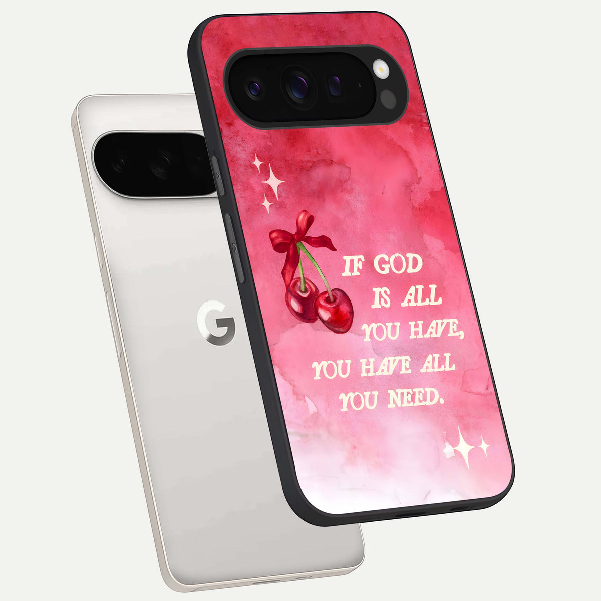  Cherry Quote phone case For Google Pixel 9 Pro XL showing premium glass back cover with detailed artwork