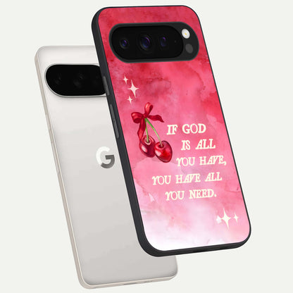  Cherry Quote phone case For Google Pixel 9 Pro XL showing premium glass back cover with detailed artwork