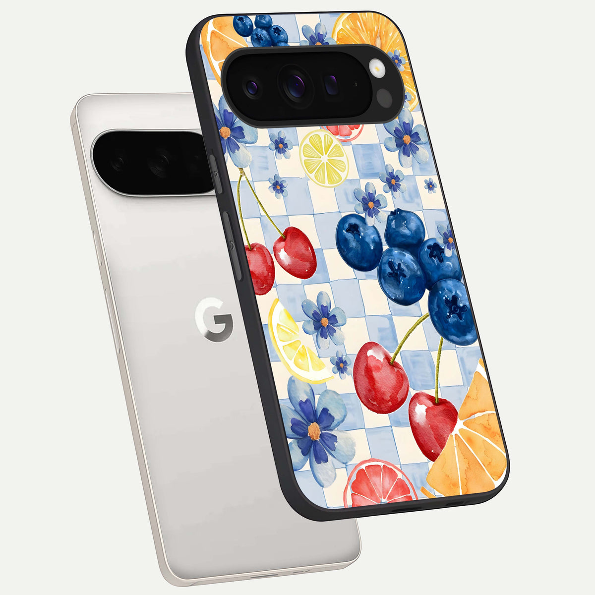  Citrus Bloom Joy phone case For Google Pixel 9 Pro XL showing premium glass back cover with detailed artwork