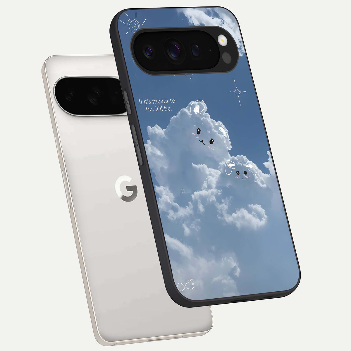  Cloud Bunny Dreams phone case For Google Pixel 9 Pro XL showing premium glass back cover with detailed artwork
