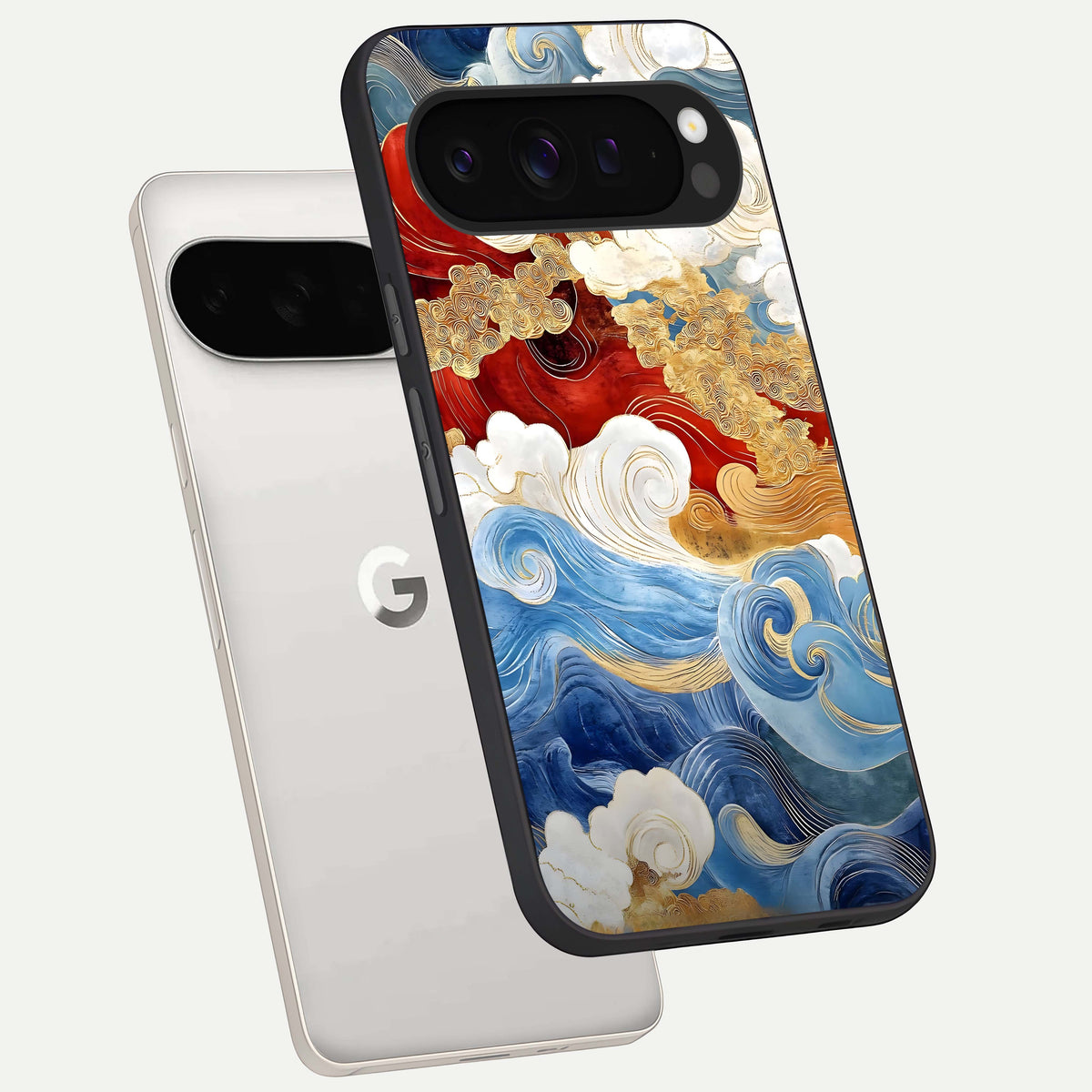  Colored Waves phone case For Google Pixel 9 Pro XL showing premium glass back cover with detailed artwork