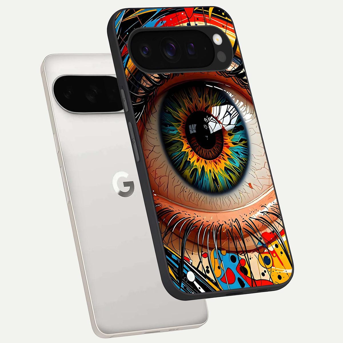  Colorful Eye phone case For Google Pixel 9 Pro XL showing premium glass back cover with detailed artwork