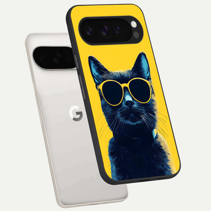  Cool Cat Vibes phone case For Google Pixel 9 Pro XL showing premium glass back cover with detailed artwork