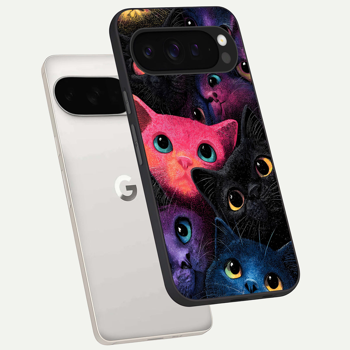  Cosmic Cats Dreams phone case For Google Pixel 9 Pro XL showing premium glass back cover with detailed artwork