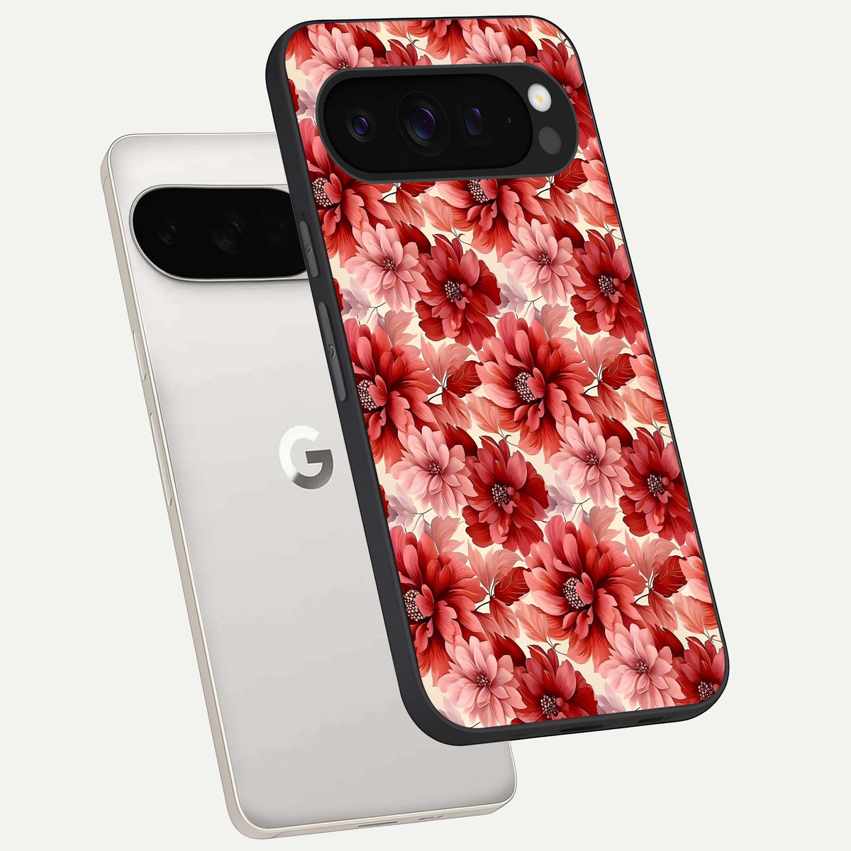  Crimson Love Petals phone case For Google Pixel 9 Pro XL showing premium glass back cover with detailed artwork