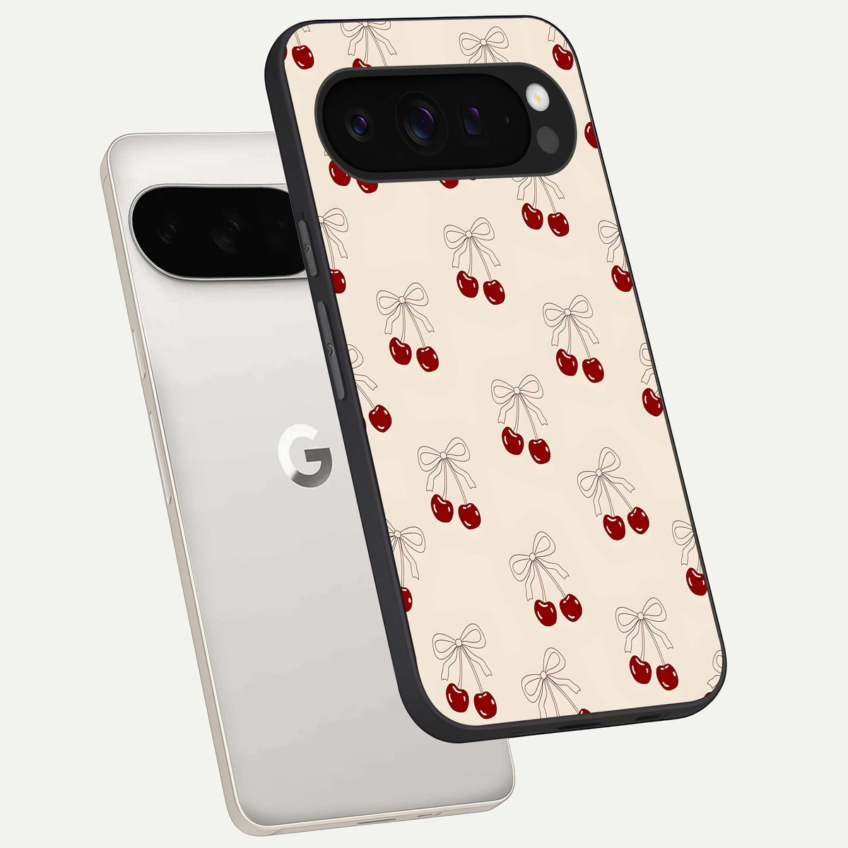  Cute Cherry Pattern phone case For Google Pixel 9 Pro XL showing premium glass back cover with detailed artwork