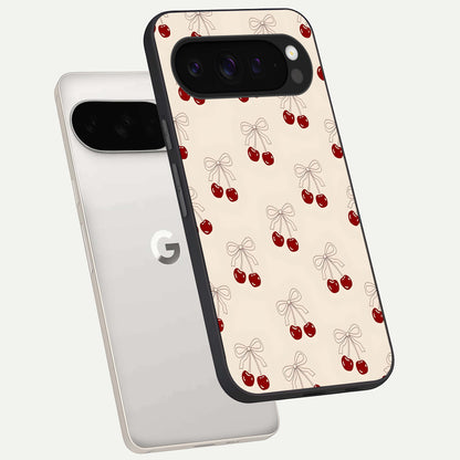  Cute Cherry Pattern phone case For Google Pixel 9 Pro XL showing premium glass back cover with detailed artwork