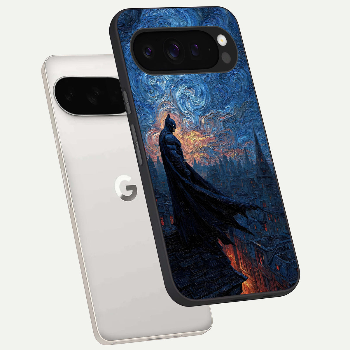  Dark Knight Dusk phone case For Google Pixel 9 Pro XL showing premium glass back cover with detailed artwork