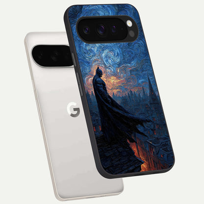  Dark Knight Dusk phone case For Google Pixel 9 Pro XL showing premium glass back cover with detailed artwork