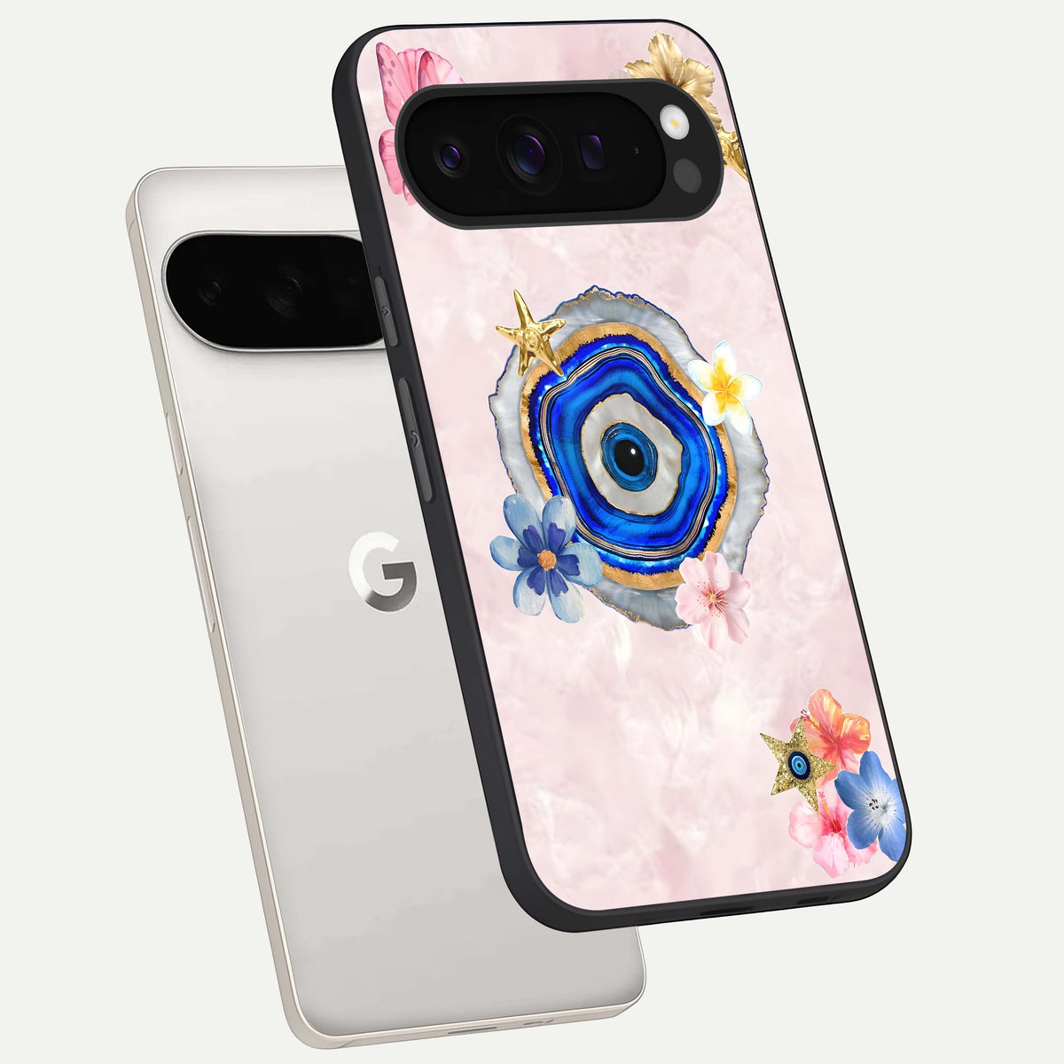  Divine Aura Bloom phone case For Google Pixel 9 Pro XL showing premium glass back cover with detailed artwork