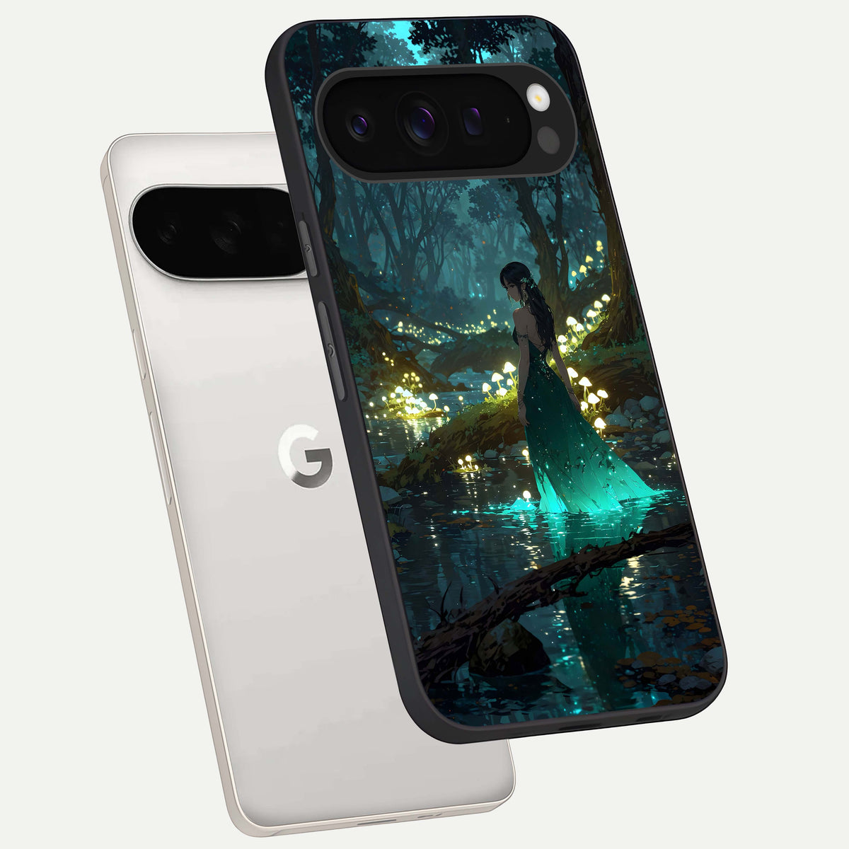  Enchanted Forest Glow phone case For Google Pixel 9 Pro XL showing premium glass back cover with detailed artwork