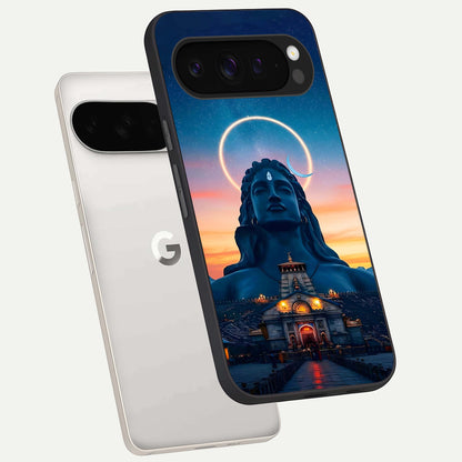  Eternal Shiva Aura phone case For Google Pixel 9 Pro XL showing premium glass back cover with detailed artwork
