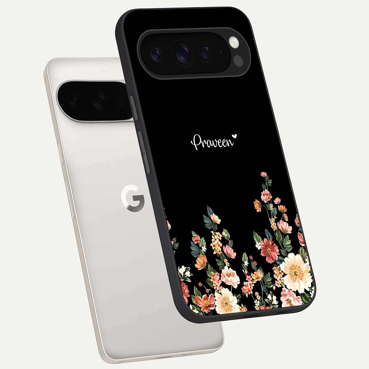  Floral Design Personalized Custom Name phone case For Google Pixel 9 Pro XL showing premium glass back cover with detailed artwork