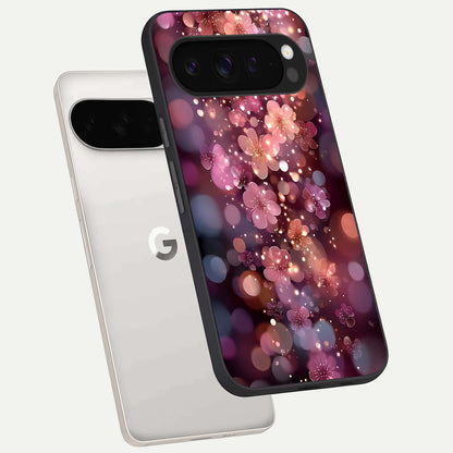  Glowing Petal Bliss phone case For Google Pixel 9 Pro XL showing premium glass back cover with detailed artwork