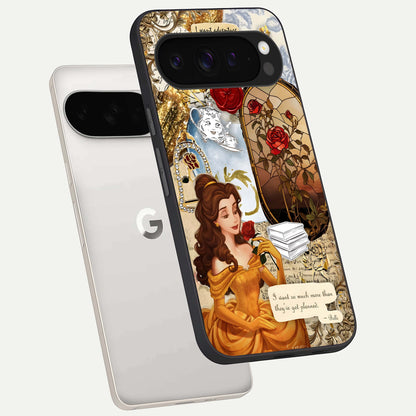  Golden Dream Belle phone case For Google Pixel 9 Pro XL showing premium glass back cover with detailed artwork