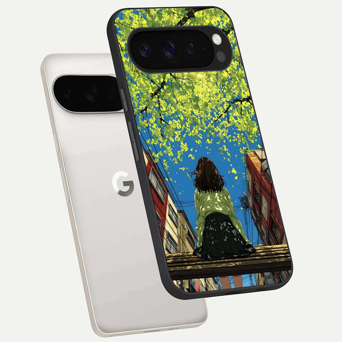  Golden Leaves Glow phone case For Google Pixel 9 Pro XL showing premium glass back cover with detailed artwork