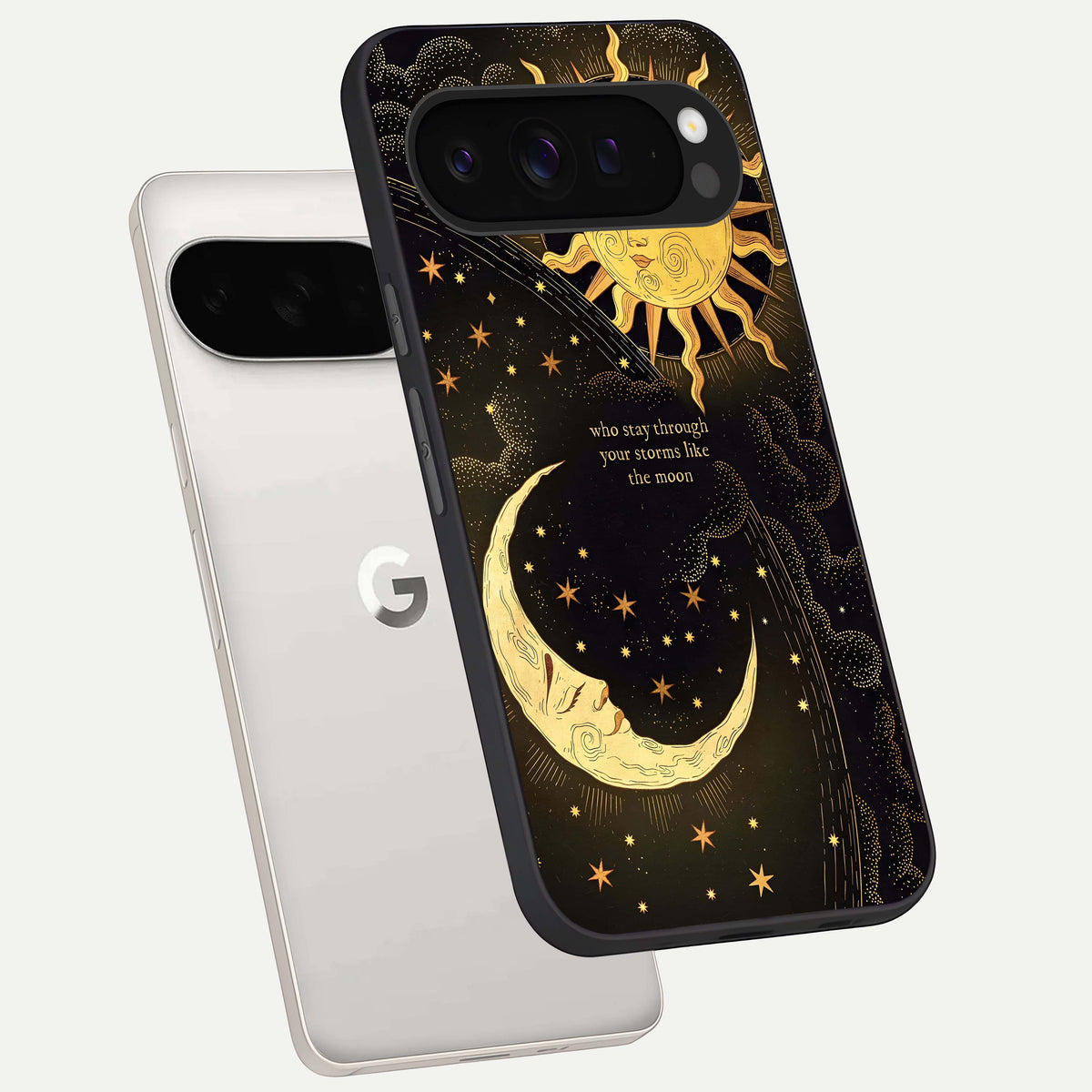  Golden Lunar Love phone case For Google Pixel 9 Pro XL showing premium glass back cover with detailed artwork