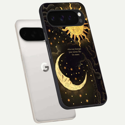  Golden Lunar Love phone case For Google Pixel 9 Pro XL showing premium glass back cover with detailed artwork