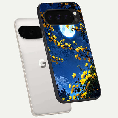  Golden Night Glow phone case For Google Pixel 9 Pro XL showing premium glass back cover with detailed artwork