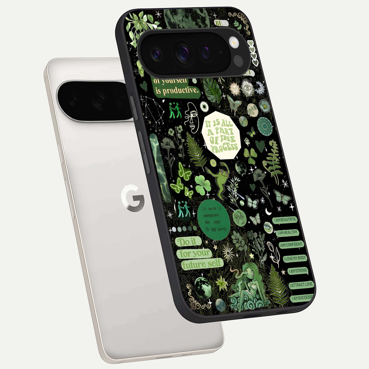  Green Mandala Pattern phone case For Google Pixel 9 Pro XL showing premium glass back cover with detailed artwork