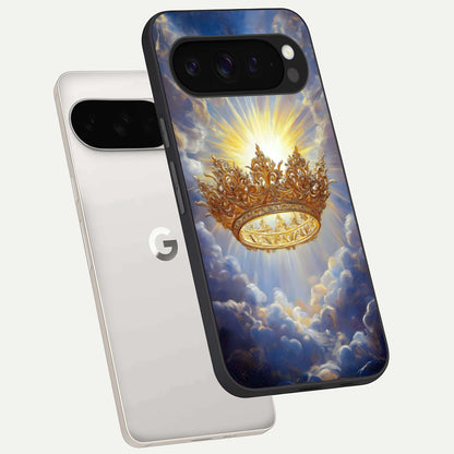  Heavenly Crown Light phone case For Google Pixel 9 Pro XL showing premium glass back cover with detailed artwork