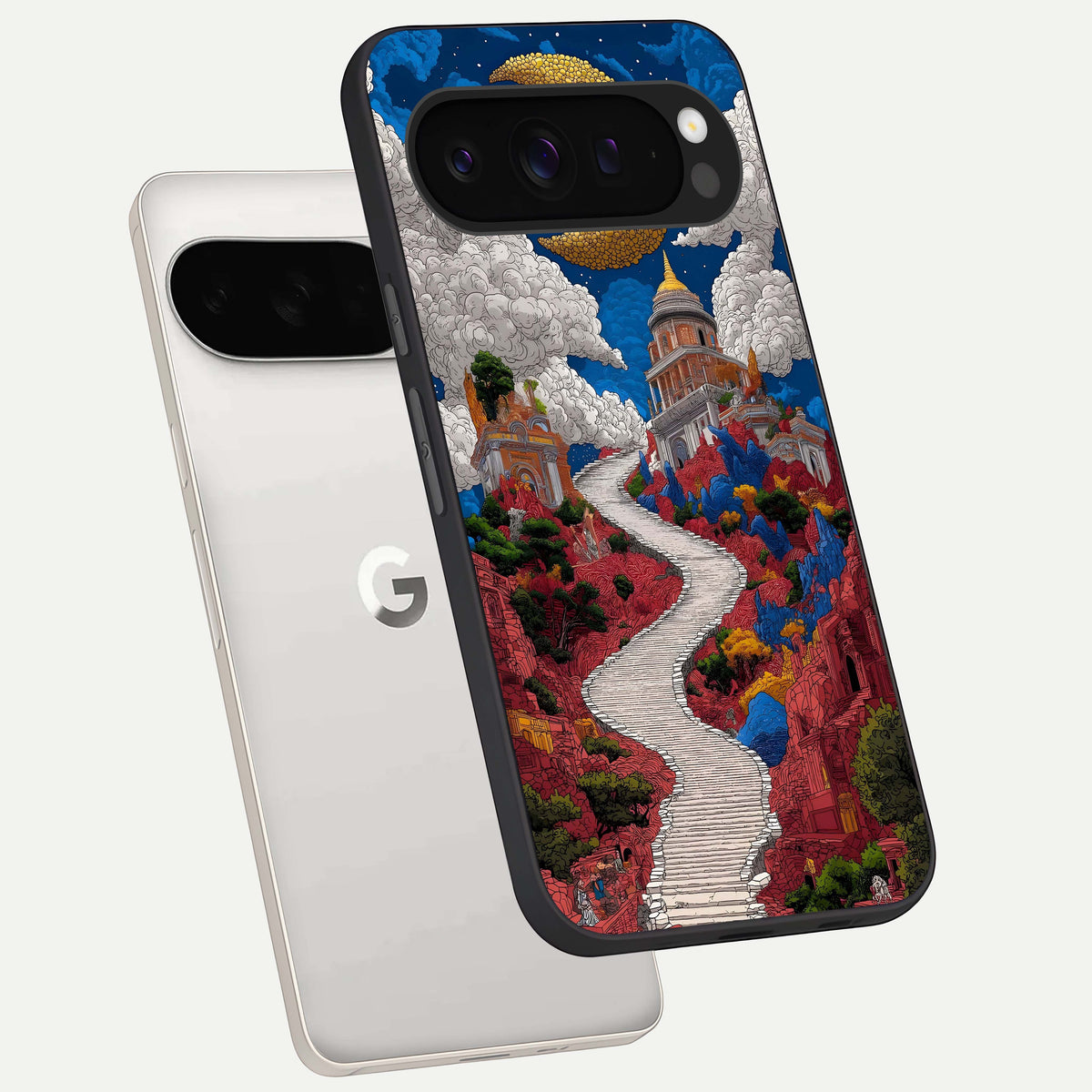  Heavenly Moon Path phone case For Google Pixel 9 Pro XL showing premium glass back cover with detailed artwork
