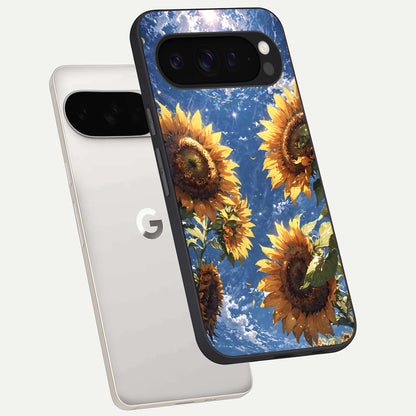  Heavenly Sunflower Rise phone case For Google Pixel 9 Pro XL showing premium glass back cover with detailed artwork