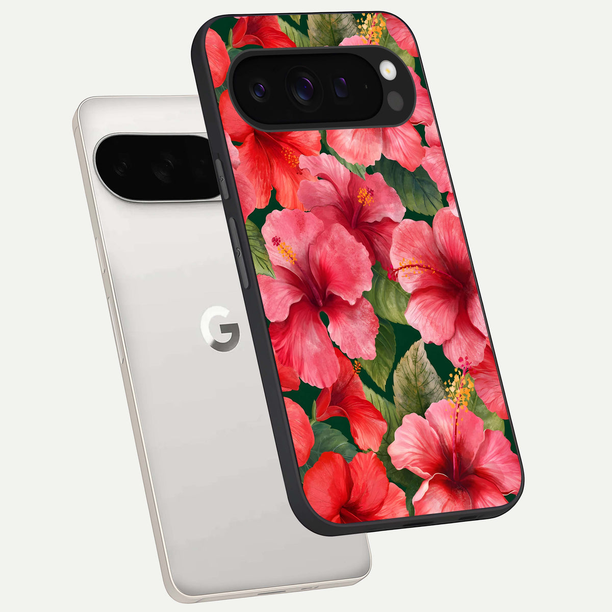  Hibiscus Pattern phone case For Google Pixel 9 Pro XL showing premium glass back cover with detailed artwork