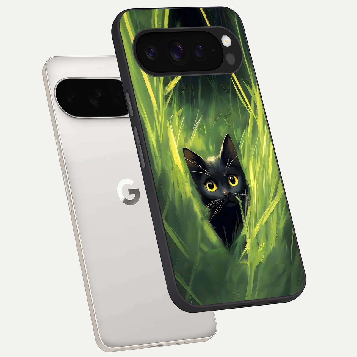  Hidden Cat Whisper phone case For Google Pixel 9 Pro XL showing premium glass back cover with detailed artwork