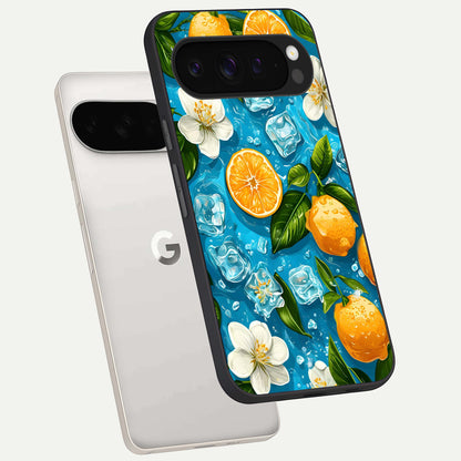  Ice Cube With Orange phone case For Google Pixel 9 Pro XL showing premium glass back cover with detailed artwork