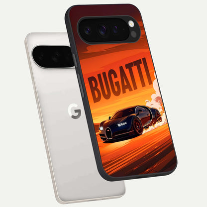  Inferno Bugatti Storm phone case For Google Pixel 9 Pro XL showing premium glass back cover with detailed artwork