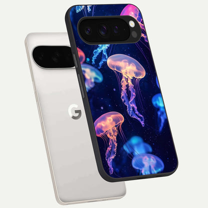  Jellyfish Pattern phone case For Google Pixel 9 Pro XL showing premium glass back cover with detailed artwork