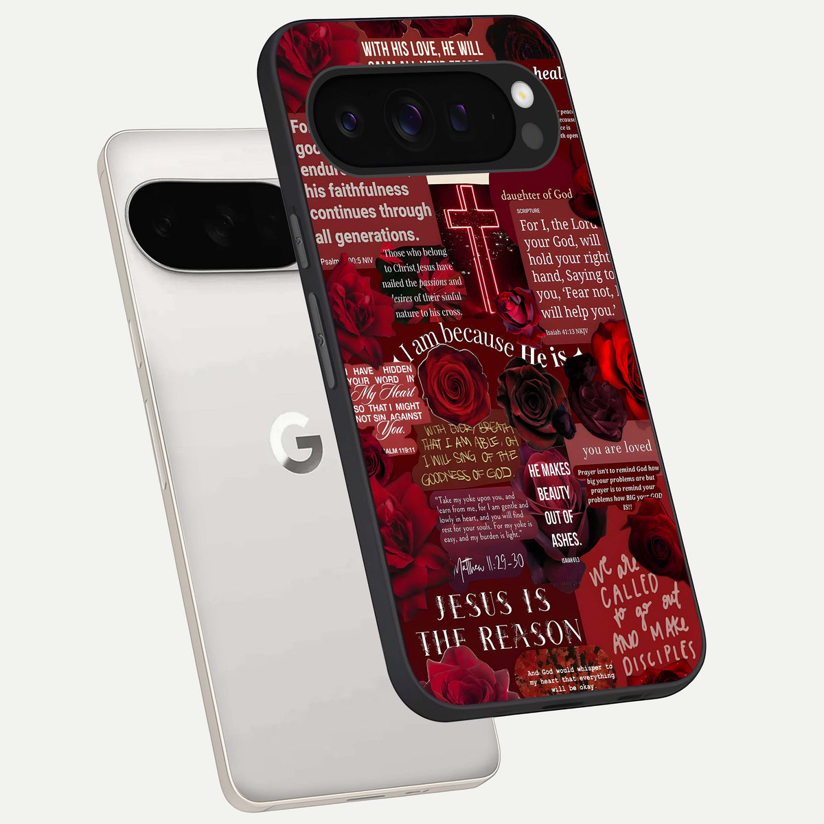  Jesus Love Heals phone case For Google Pixel 9 Pro XL showing premium glass back cover with detailed artwork