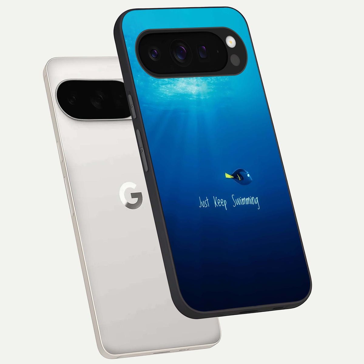  Just Keep Swimming phone case For Google Pixel 9 Pro XL showing premium glass back cover with detailed artwork