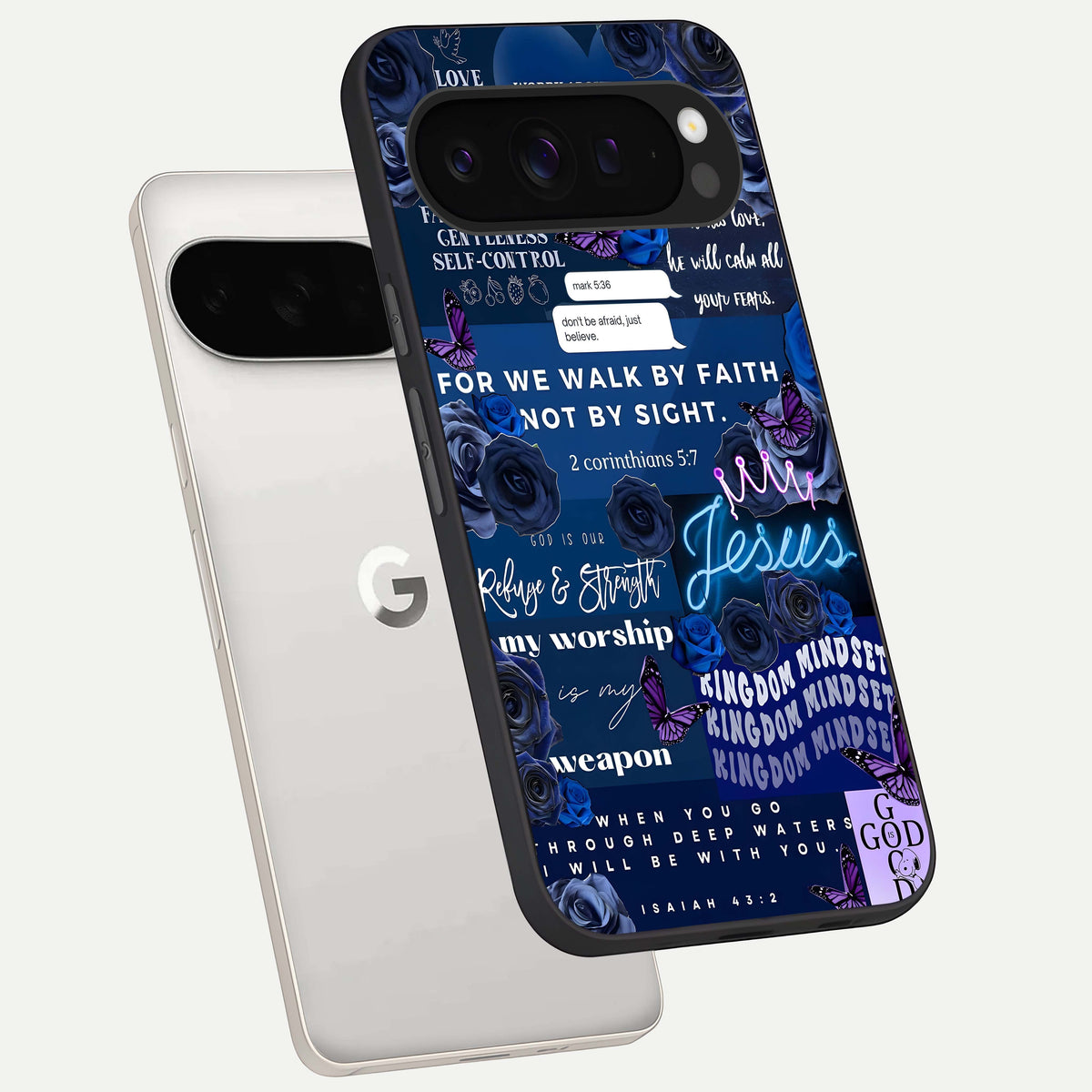  Kingdom Faith Glow phone case For Google Pixel 9 Pro XL showing premium glass back cover with detailed artwork