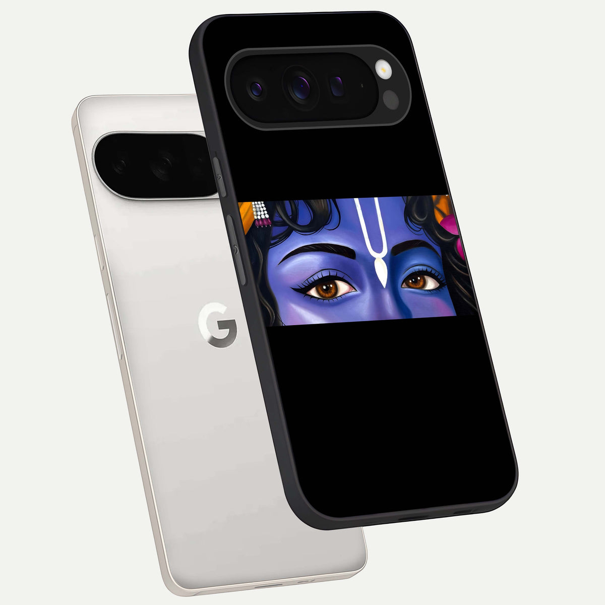  Krishna Eye phone case For Google Pixel 9 Pro XL showing premium glass back cover with detailed artwork